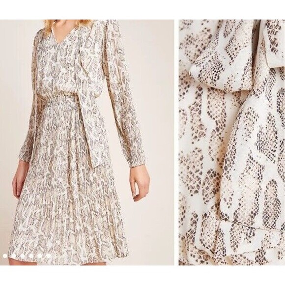 Anthropologie Current Air Snakeskin Acid Wash Tie Neck Boho Dress Size XS Womens - Picture 1 of 16